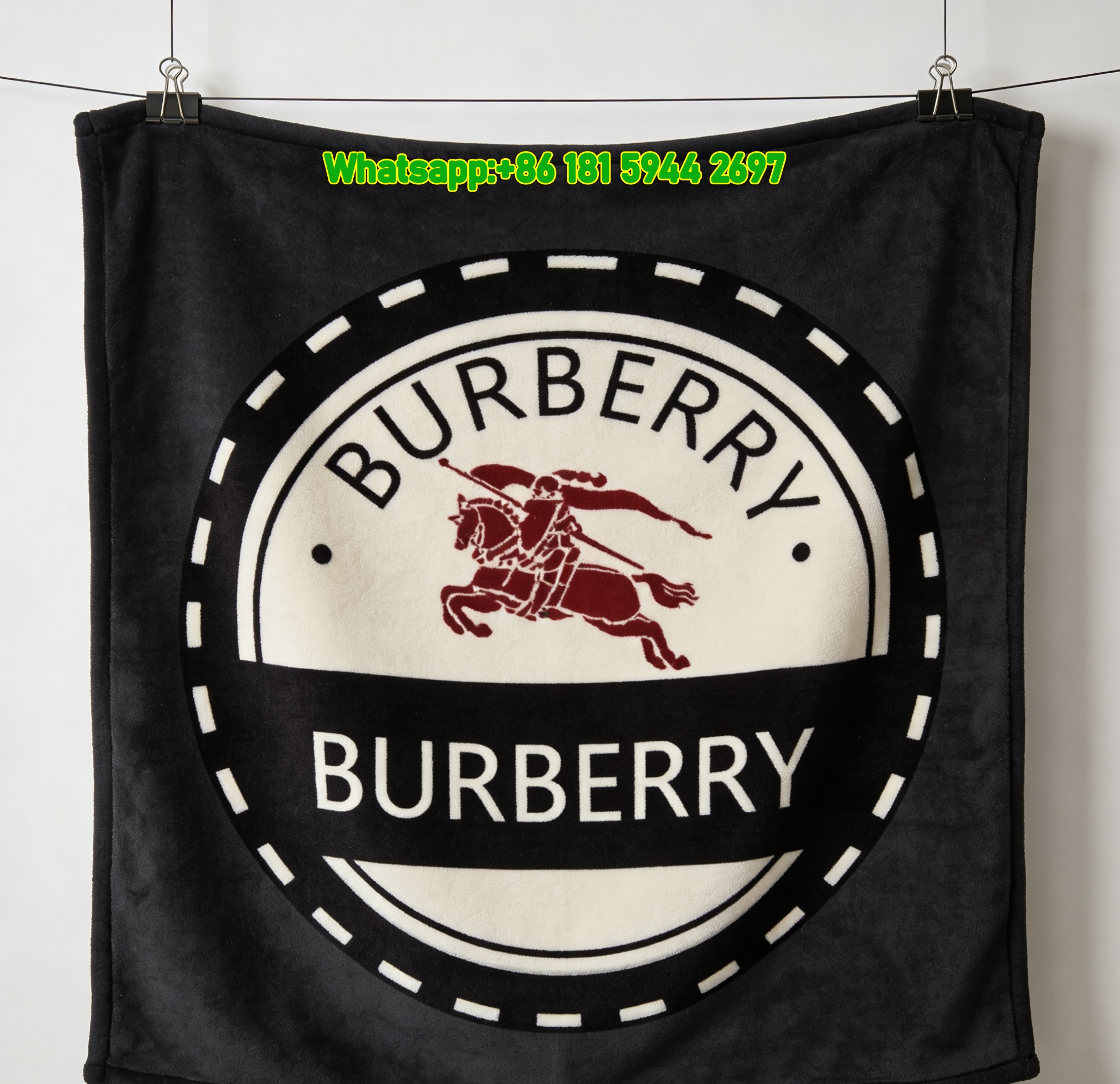 Burberry Circular Equestrian Knight Logo Flannel Throw Blanket B121